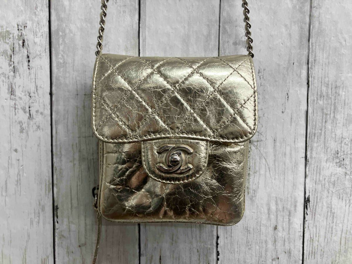CHANEL|シャネル|ショルダーバッグ|マトラッセチェーンウォレット|メタリックカーフスキン|ゴールド