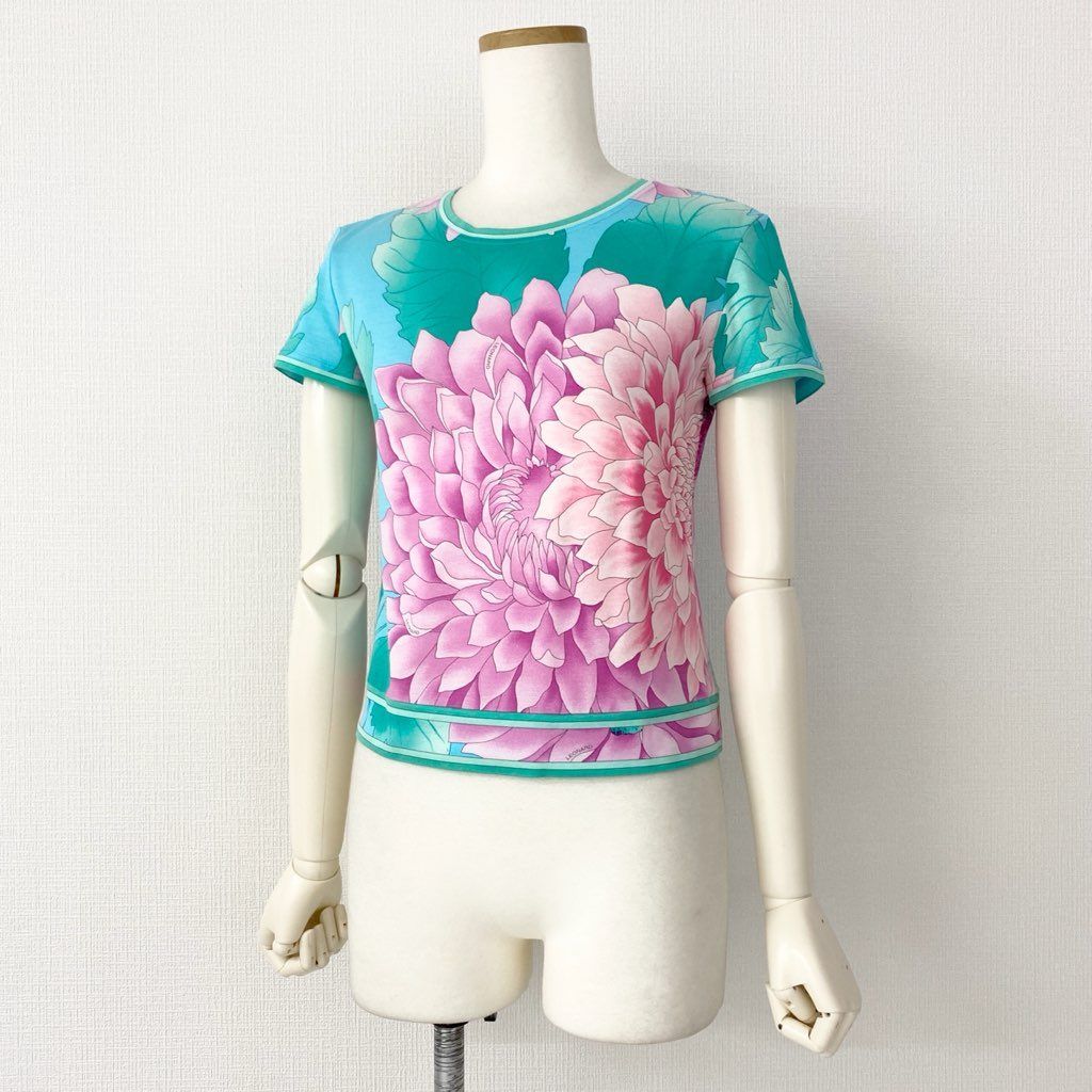 美品】レオナール 花柄コットン トップスカットソーM LEONARD