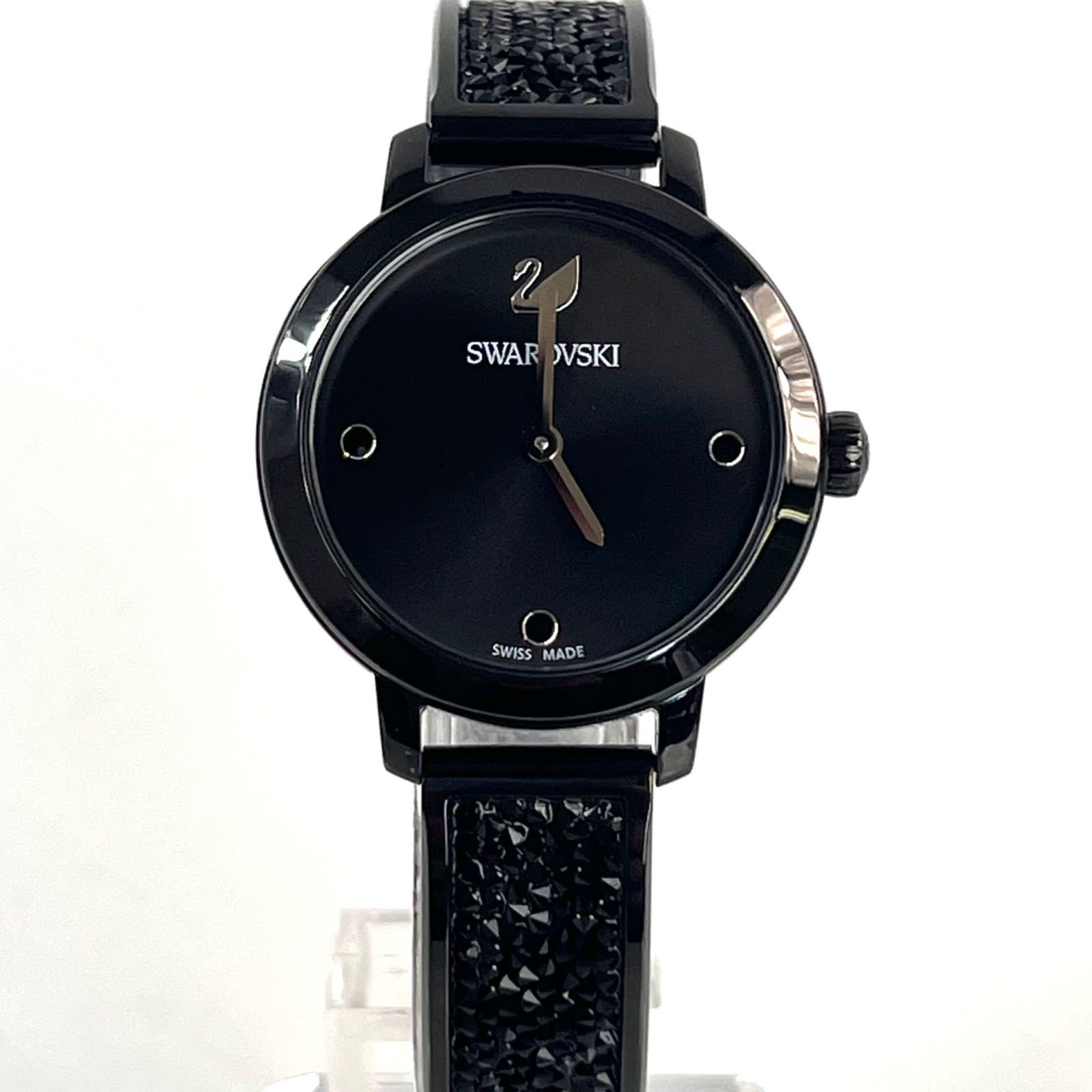 美品】スワロフスキー SWROVSKI 黒 クォーツ 2針 ラインストーン