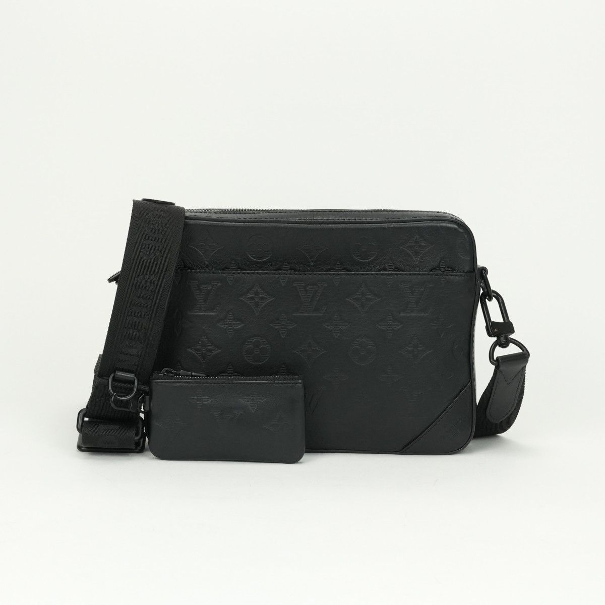 Louis Vuitton 黒 レザー メッセンジャーバッグ ルイヴィトン LOUIS VUITTON デュオ メッセンジャー バッグ