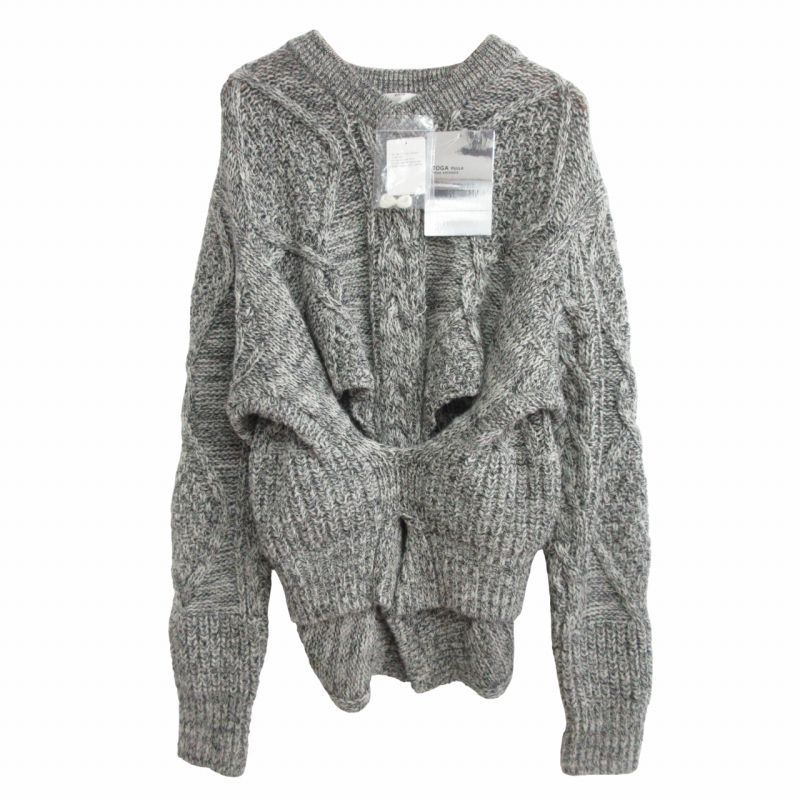 未使用品 トーガ プルラ TOGA PULLA タグ付き 22AW CABLE KNIT TOP ケーブルニット 変形ニット ウール TP22-XN208 グレー MIX 36 S トーガ プルラ TOGA PULLA タグ付き 22AW CABLE KNIT TOP