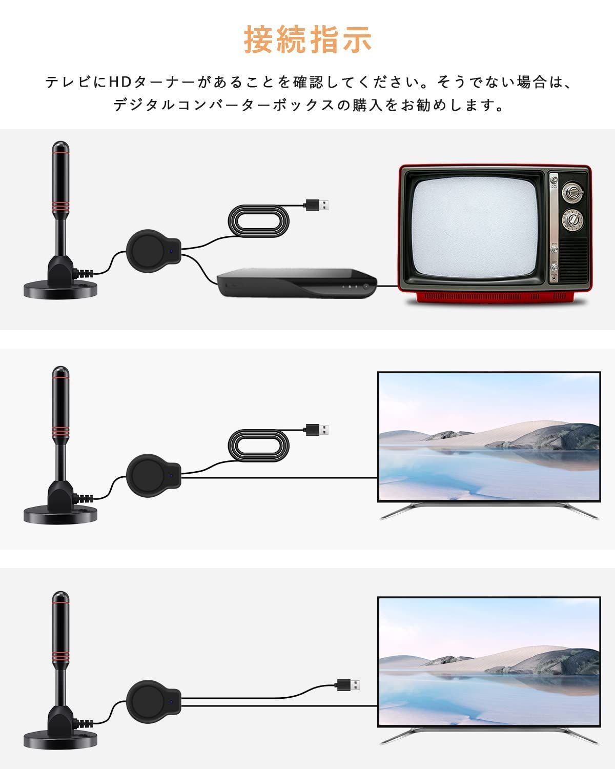 室内アンテナ 4K HD TV テレビアンテナ 430KM 受信範囲 360度 - その他