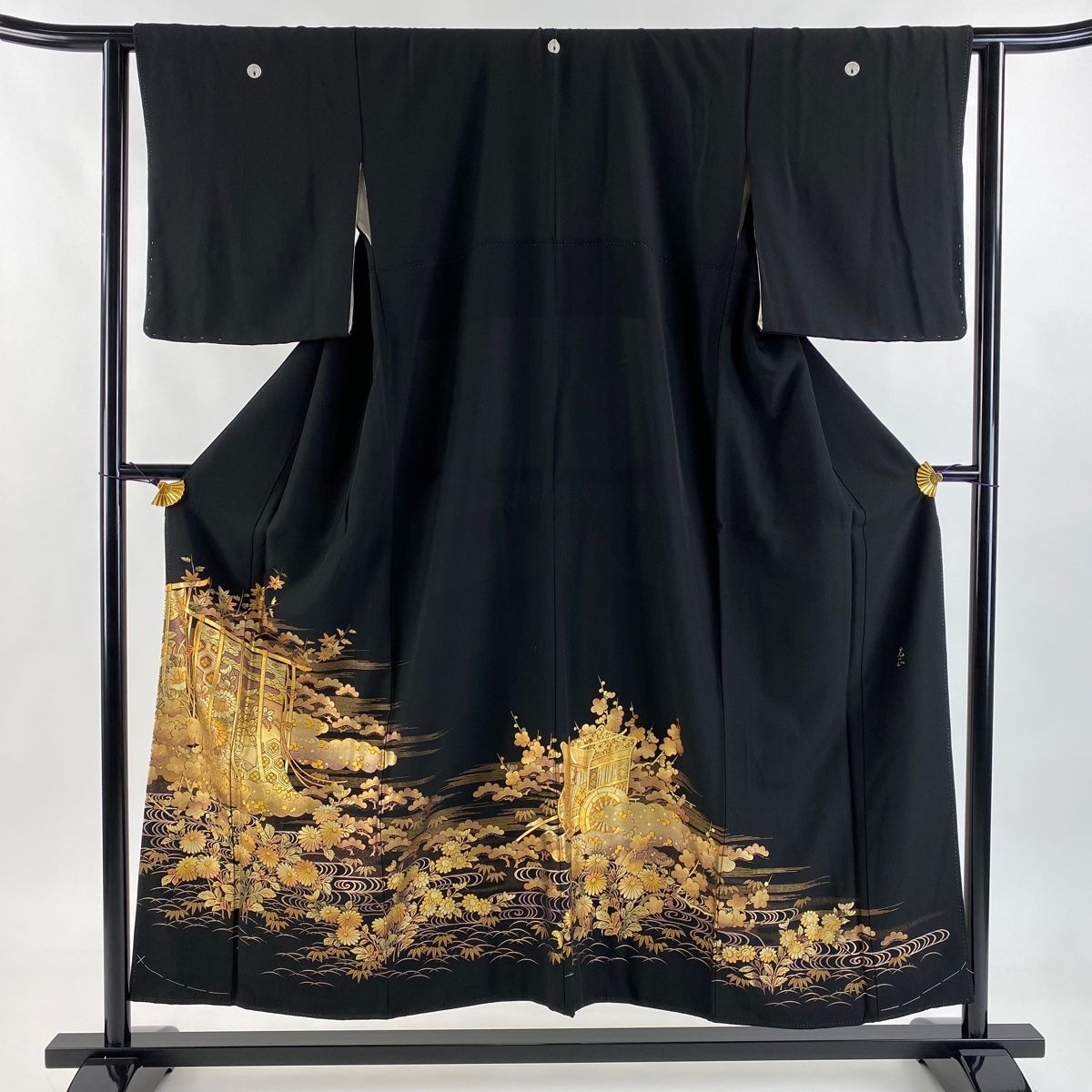 黒留袖 身丈153cm 裄丈63cm S 袷 和田光正 落款 几帳 松竹梅 金彩 黒 正絹 名品