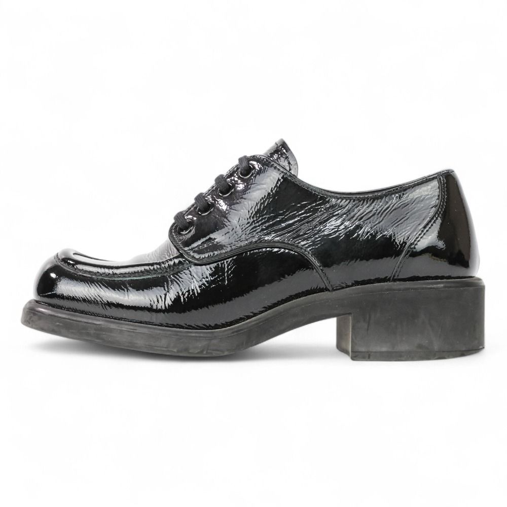 【美品】ミュウミュウ レースアップ シューズ エナメル 36.5 ビジュー 靴 miu miu ミュウミュウビジュー付きエナメルレースアップシューズ