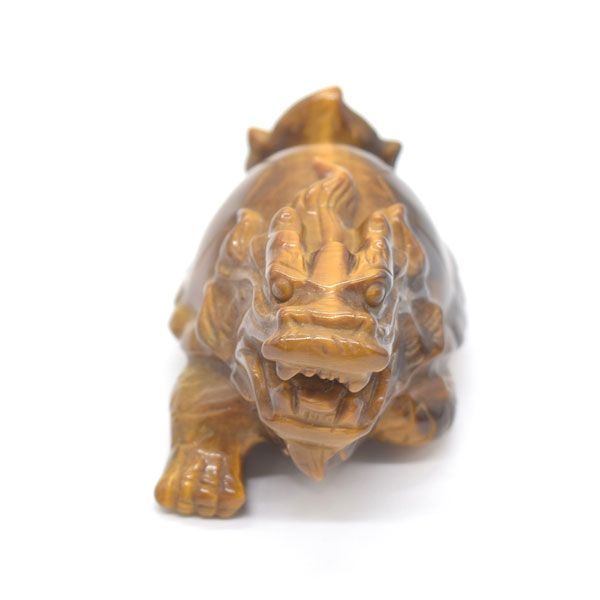 超美品　タイガーアイ　虎目石で作った龍亀(ロングイ)　天然石　風水　開運　龍　亀 龍亀 ドラゴンタートル 置物 ロングイ タイガーアイ 7cm 天然石