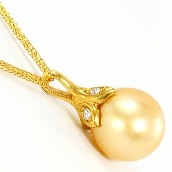 K24YG ネックレス necklace パール 真珠 ダイヤ 0.04 カード鑑別書 総重量約4.8g 約42cm