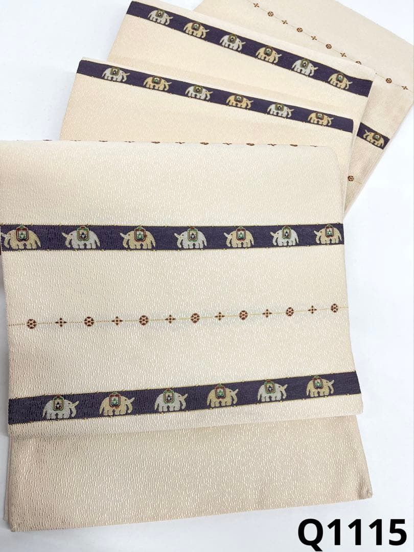 西陣織 洒落袋帯 象 横段 正絹 六通 Q1115