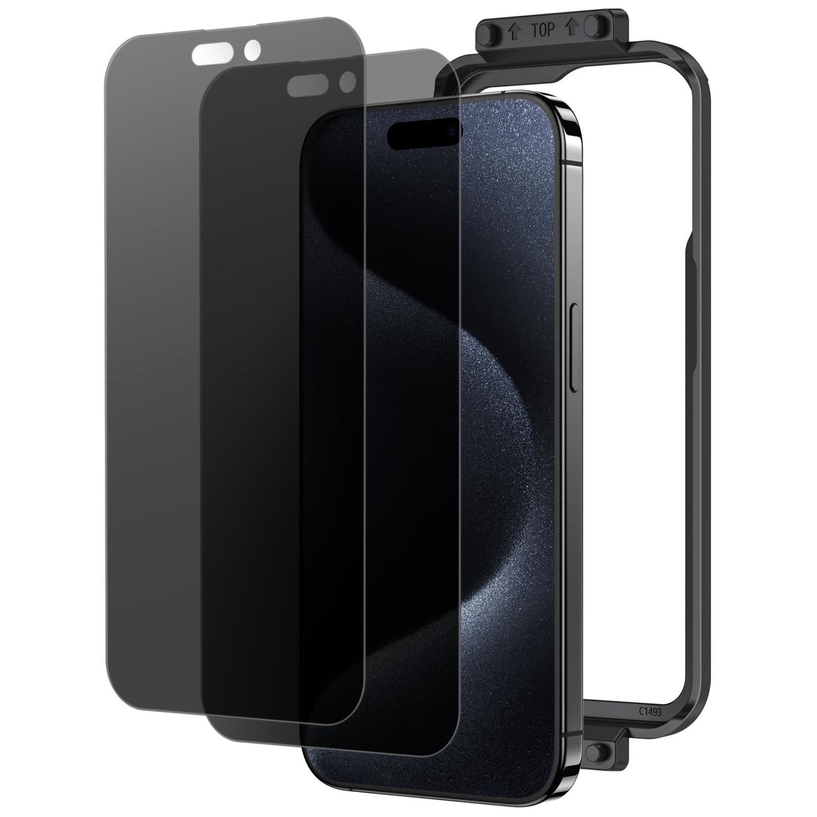 NIMASO 覗き見防止 iPhone 15 Pro Max 用 フィルム 割れない 0.2mm極薄 なめらかタッチ 硬度強化 スマホ画面保護 ガイド枠付き 2枚セット アイフォン 15 プロ マックス 対応（6.7インチ） NSP23J817