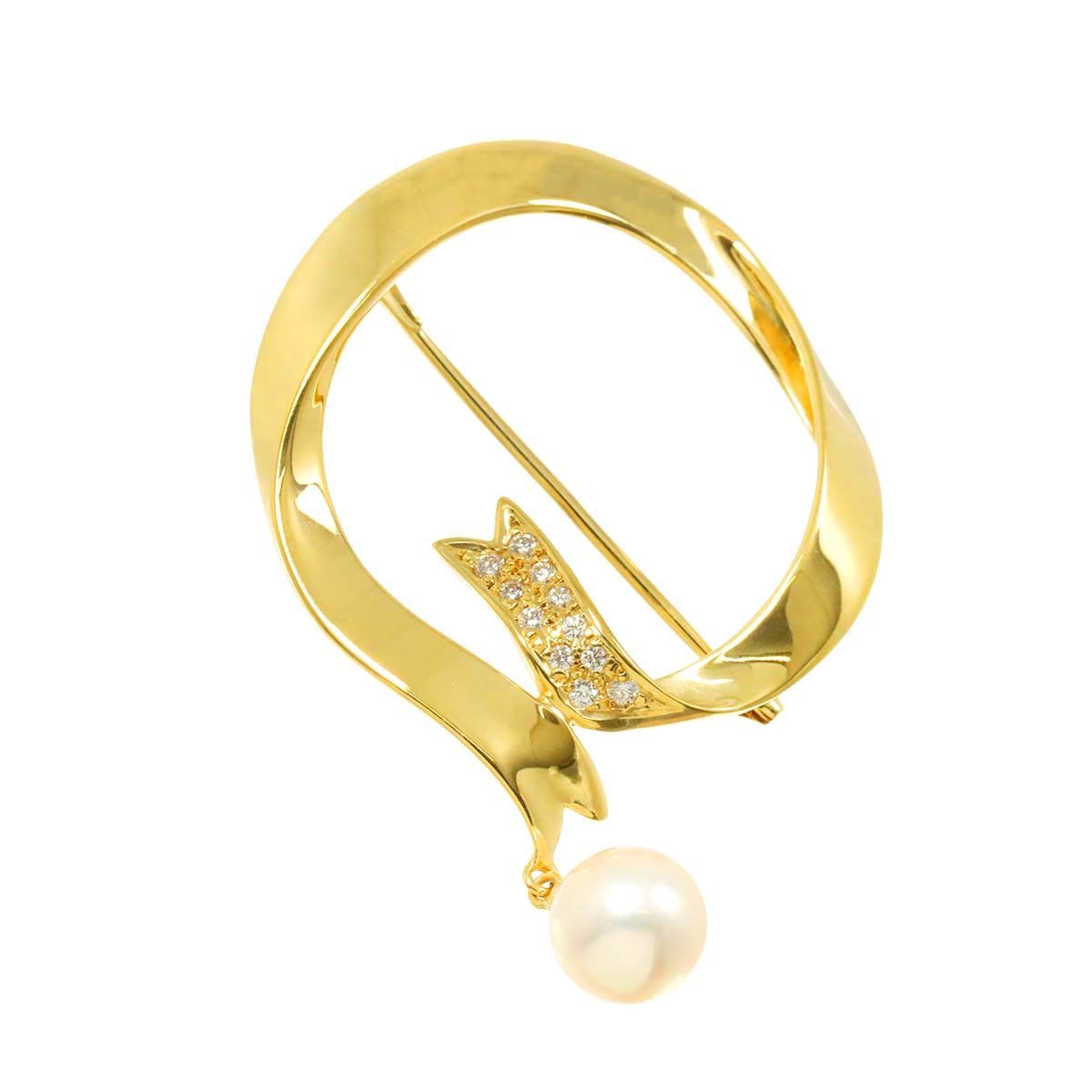ミキモト MIKIMOTO アコヤ真珠 7.6mm ダイヤ ブローチ K18 YG イエローゴールド 750 パール Pearl Brooch 90291426