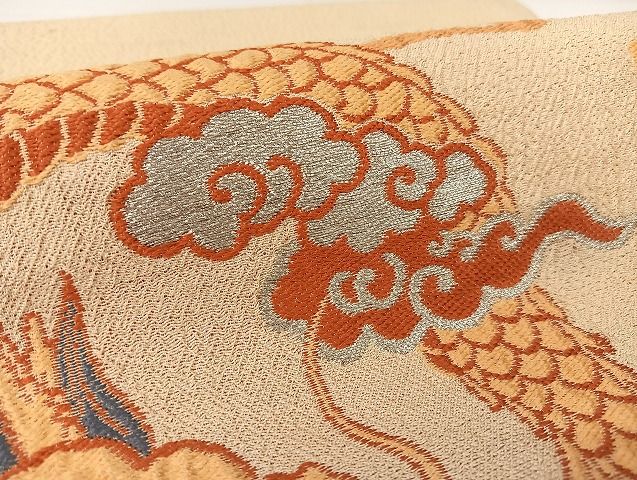 平和屋着物○アンティーク 大正ロマン 両面六通柄京袋帯 龍丸文 金銀糸