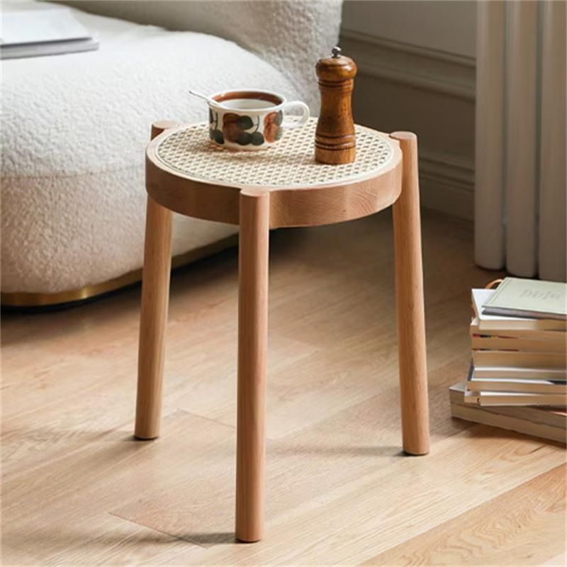 新品、未使用 スツール 木製 ラタン スタッキング 重ねる 無垢材