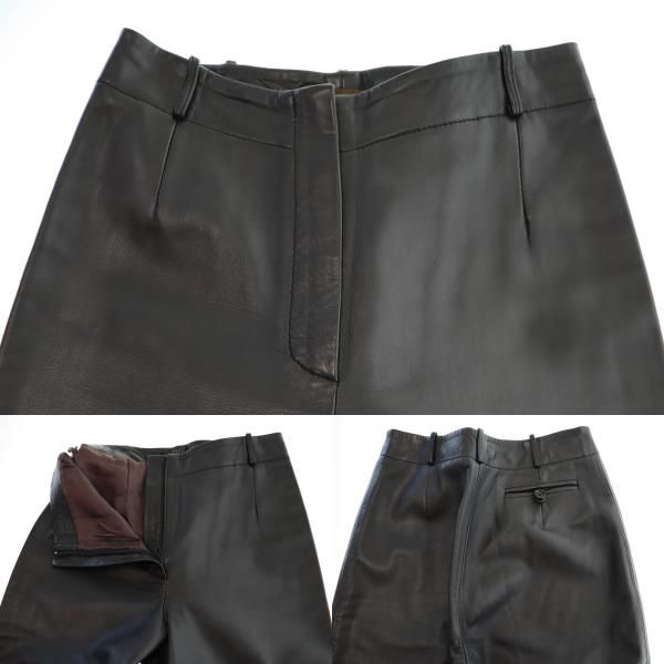 ロエベ LOEWE ヴィンテージ レザー パンツ 38 黒 ブラック ブランド