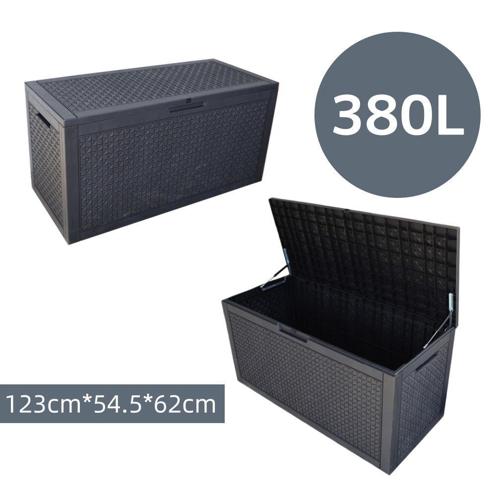 380L 123 54.5 62cm 油圧シリンダー付き 物置 屋外 収納ボックス ブラック ブラウン ダイヤモンド調 収納庫 小型 置き配 ストッカー 物置 屋外収納庫 ベランダ ボックス 収納 大容量 アウトドア