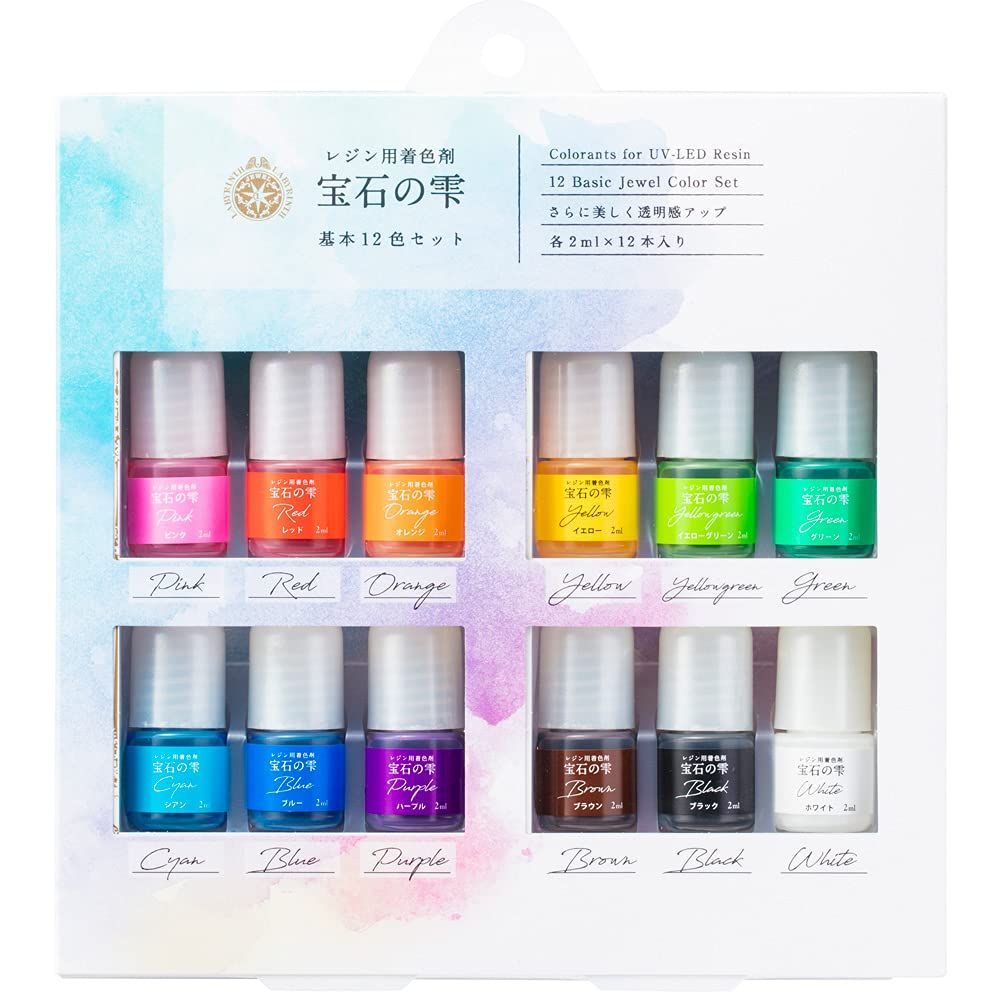 【新着商品】パジコ レジン 着色剤 宝石の雫 基本12色セット 2ml×12色 日本製 403295 透明 (ホワイト、ブラックは不透明)