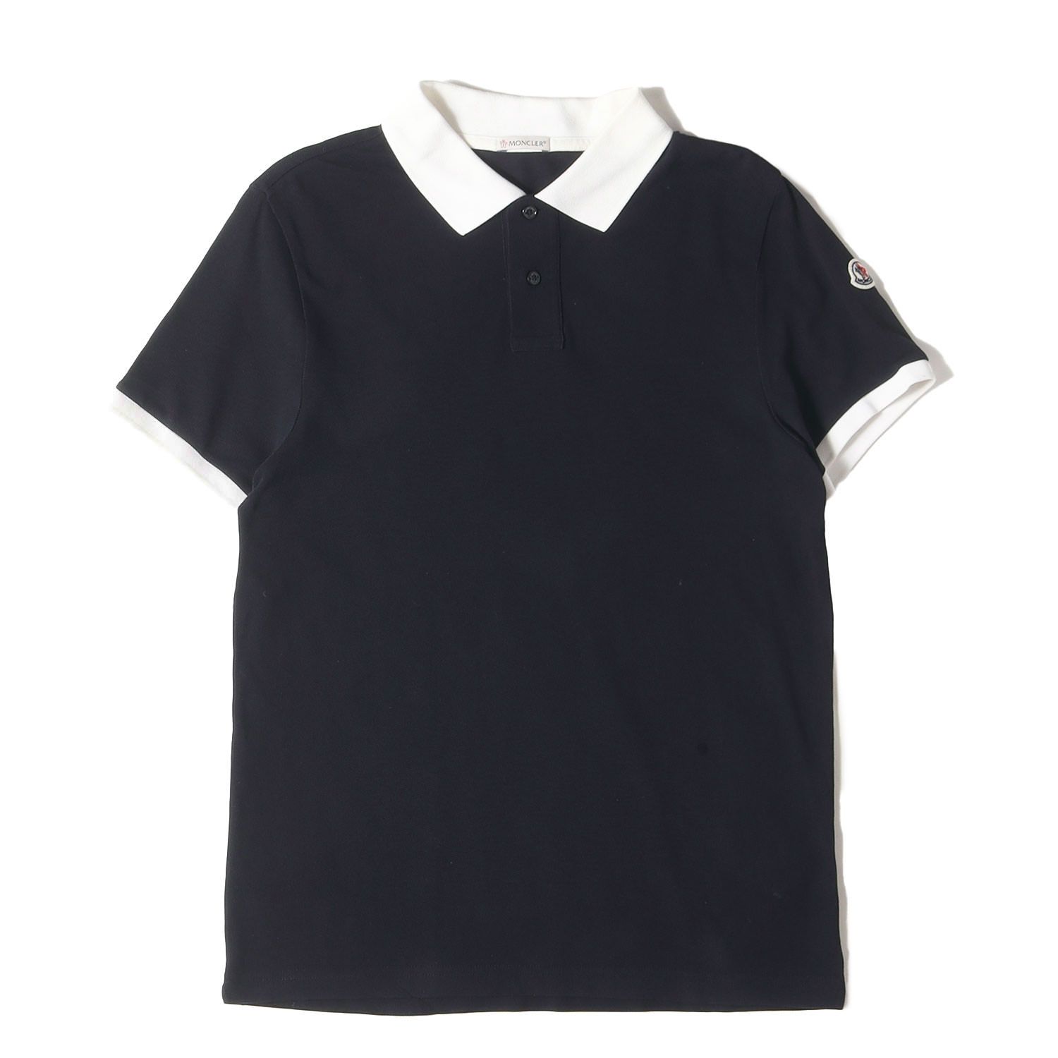 MONCLER 鹿の子 半袖 ポロシャツ/MAGLIA POLO/M/国内正規 MONCLER モンクレール 半袖 ポロシャツ ロゴワッペン 鹿子 黒 衿