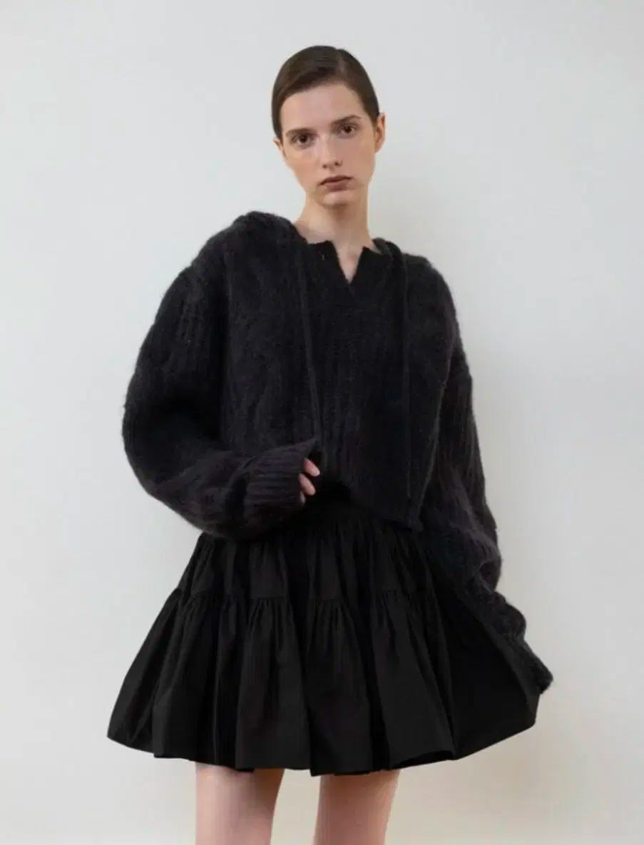 thetis THETIS モヘア フード ツイスト ニット チャコール