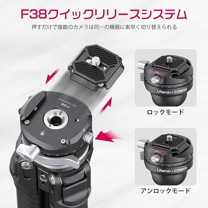 Ulanzi ZERO F38 カーボン三脚 トラベル 3Way雲台 カメラ 軽量 ５段階伸縮 F38クイックシュー付き アルカスイス対応互換38mm標準  スマホ 収納袋付き 最大耐荷重18KG ビデオ/一眼レフカメラ/望遠レンズ/プロジェクタ等適用 - メルカリ