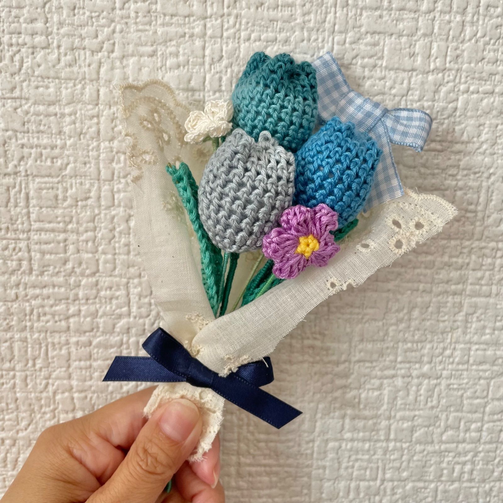 「オーダー受付」チューリップ　２本入りラッピング　編みぐるみ　枯れない花