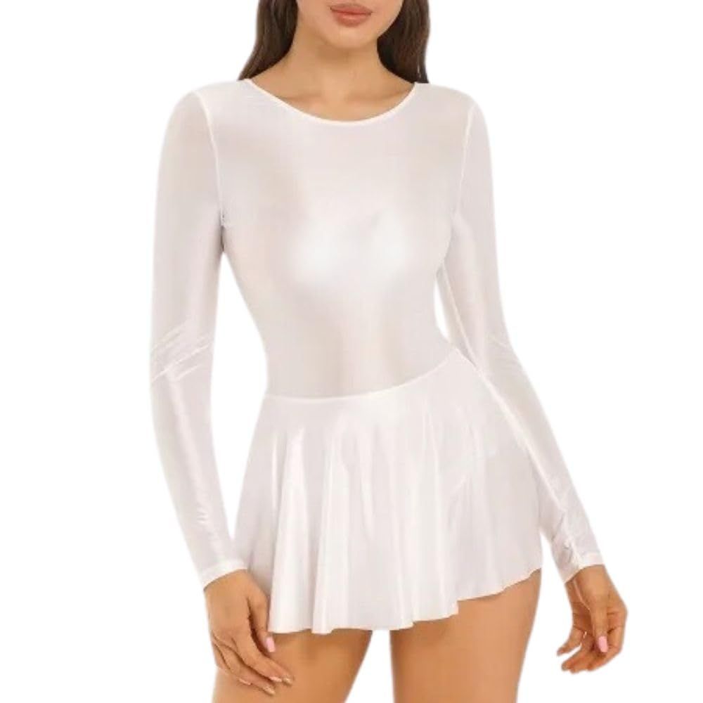MORASTYLE バレエ 長袖 ダンス スカート 光沢 コスプレ ドレス セクシー レディース 白 XL サイズ 大きい レオタード 社交 衣装 舞台 伸縮性 レースクイーン パーティー (ホワイト， XL) [ホワイト]