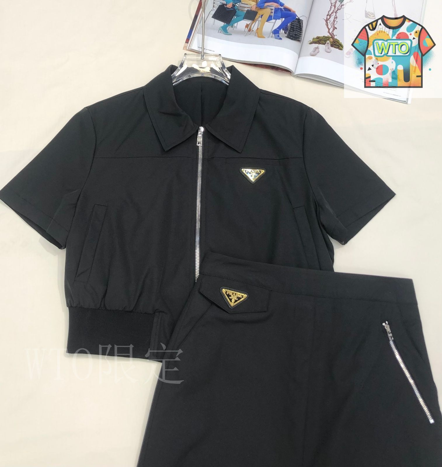 PRADA　プラダ　ミックスツイードノーカラー　スカートセットアップ　42　40 PRADA プラダ ミックスツイードノーカラー スカートセットアップ