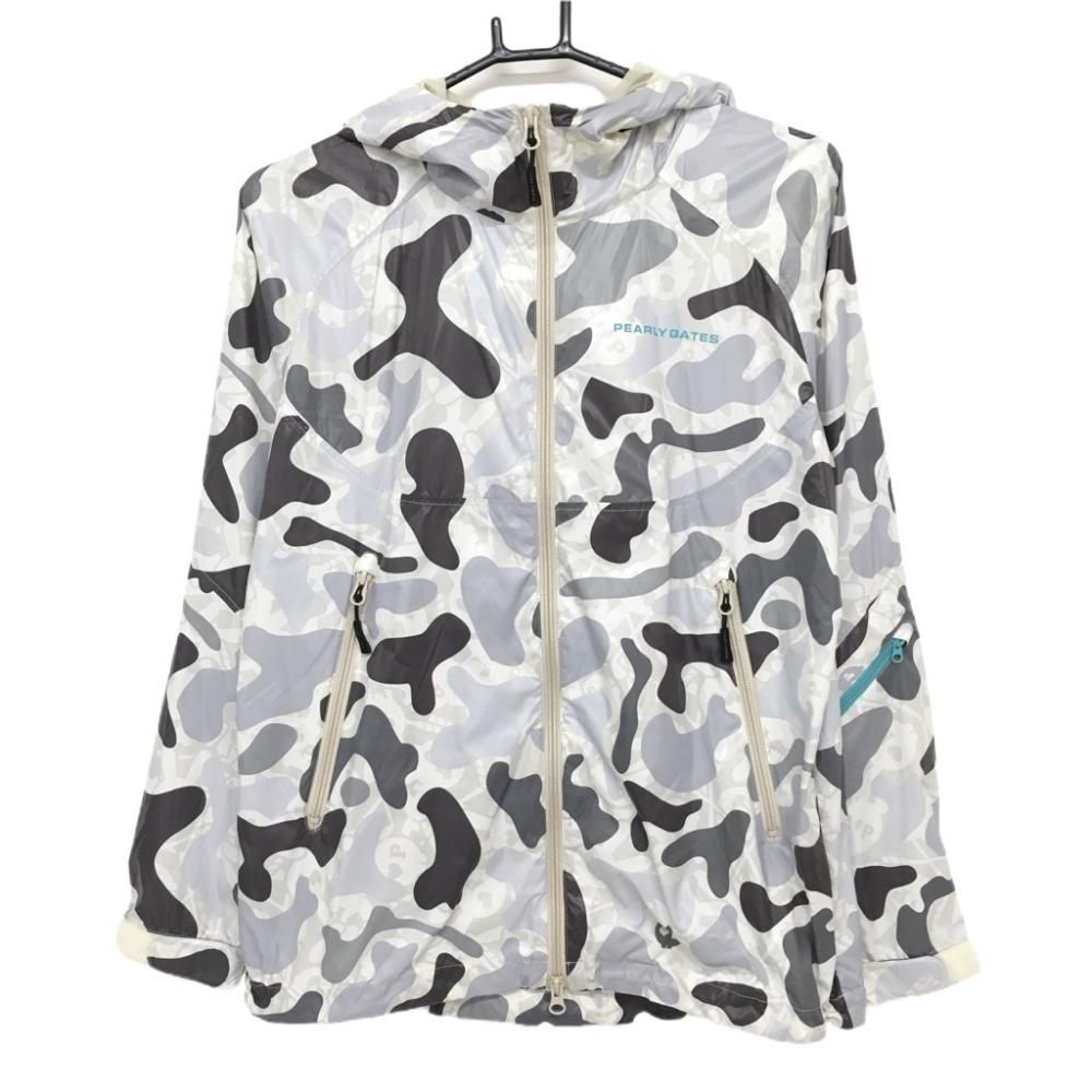 【美品】パーリーゲイツ ジップパーカー ブルゾン ライトグレー×ブラウン カモフラ調  レディース 1(M) ゴルフウェア PEARLY GATES