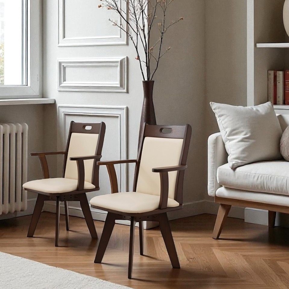 天然木ダイニングチェア 肘掛け付き