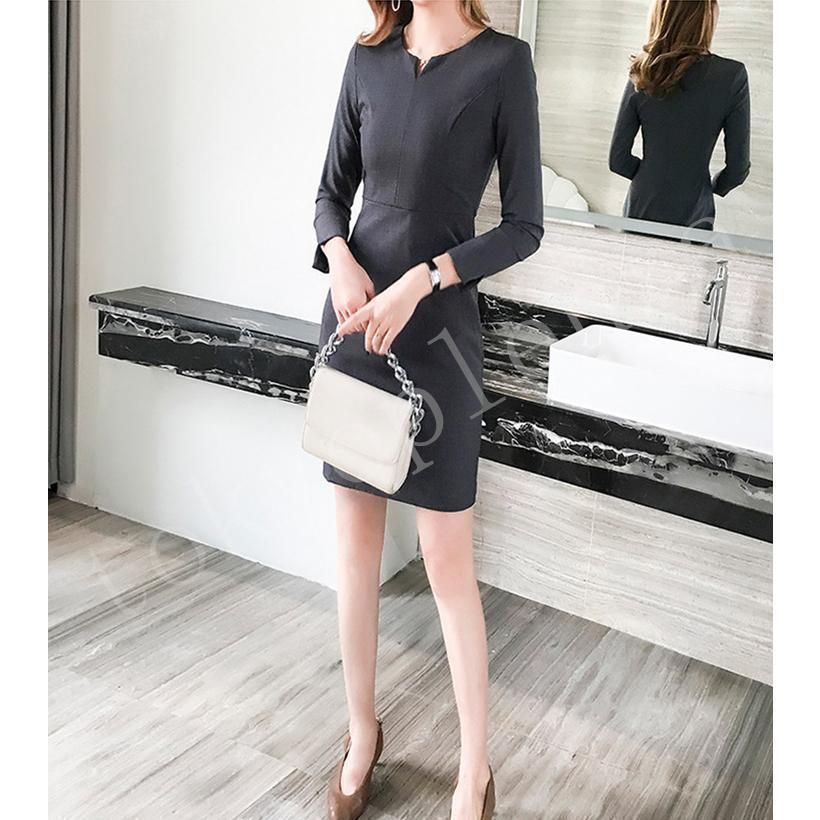 スーツワンピース レディース 通勤 タイト長袖ワンピース フォマール