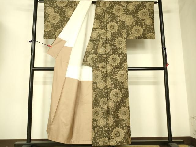 平和屋着物○上質な紬 花唐草文 正絹 逸品 AABA4662ck