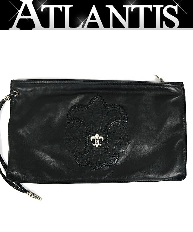 CHROME HEARTS 銀座店 クロムハーツ フラットポーチ BSフ クラッチ バッグ レザー シルバー SV925 黒 98244