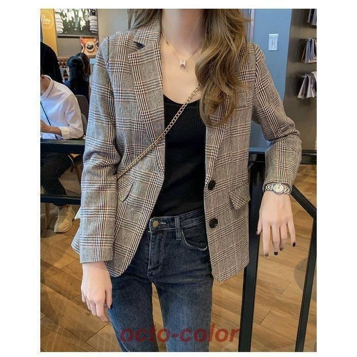 長袖テーラード オシャレチェック柄ブレザースーツ