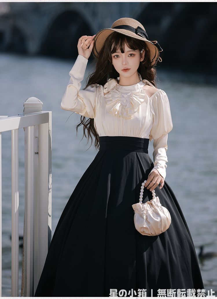 2025新品 ローマの休日オリジナルデザイン 長袖大振りロリータドレス 秋用 ロングスカート風 高品質クラシカルエレガント 撮影用衣装 推し活 パーティー衣装 イベント用 おしゃれで人気 プ