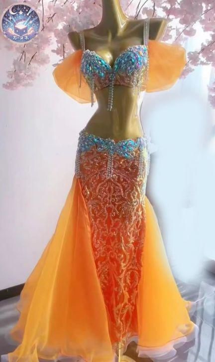 ♥ ベリーダンス衣装 ブラスカートセット オレンジ オーダーメイド