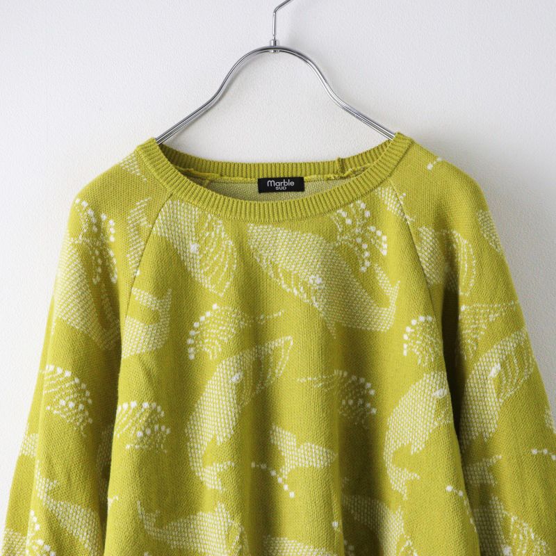 MarbleSUD くじらニット プルオーバー ジャカード織り 綿麻ニット くじら柄ユニーク