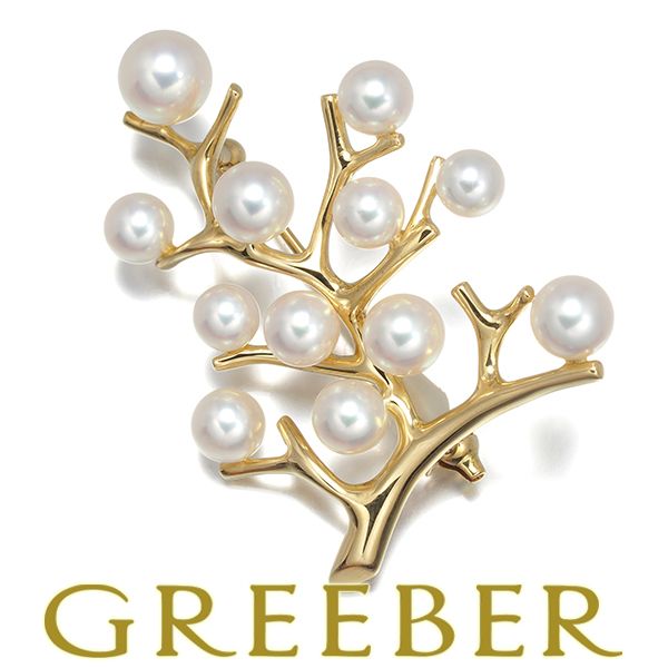 美品✨希少　MIKIMOTO ミキモト パール　ブローチ　珊瑚　リーフ　葉　木 ミキモト ブローチ パール 真珠 4.8-6.8mm 幸福の木 K18YG