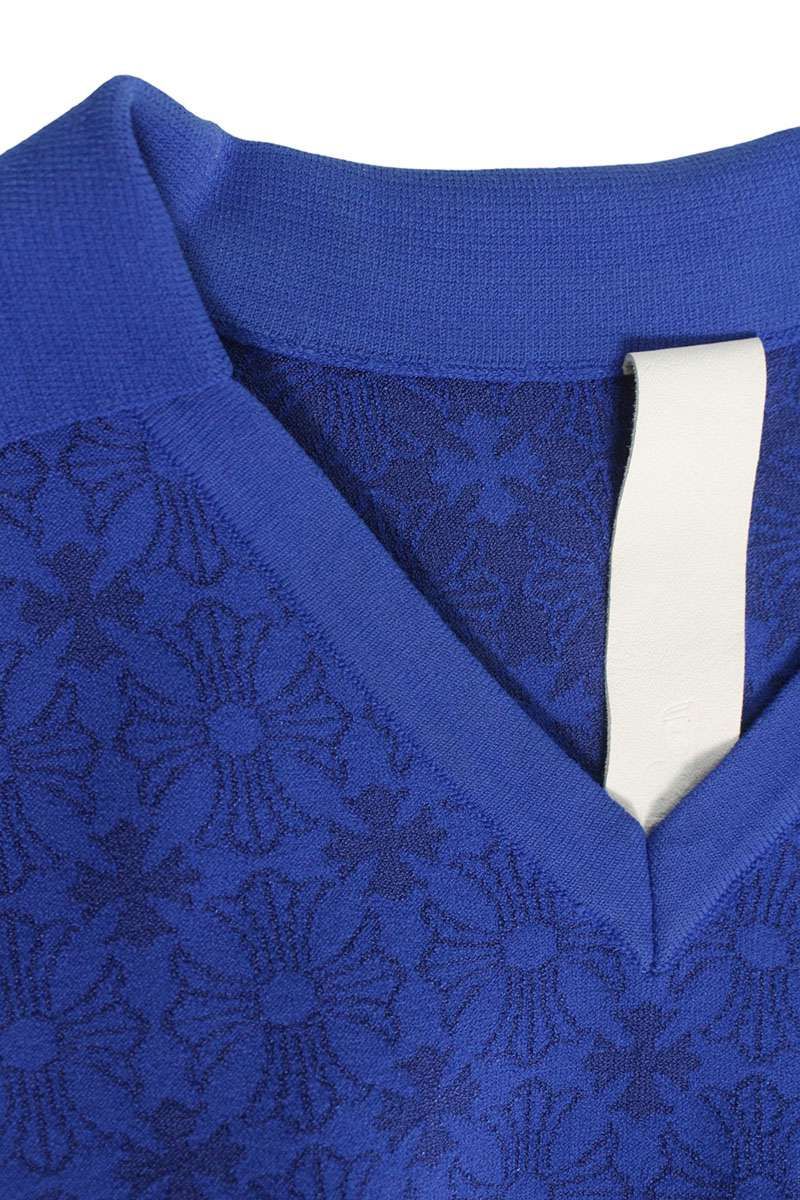  クロムハーツ CH総柄リブロゴポロVネック半袖ニット レディース M ニット セーター トップス