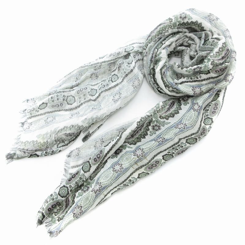 エトロ ETRO ストール 大判 総柄 フリンジ 麻 リネン シルク混 マルチ