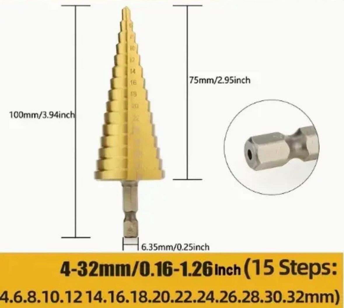 インパクトドライバー用ステップドリル  タケノコ 人気】ステップドリル 4 - 32 mm タケノコ ドリル チタン