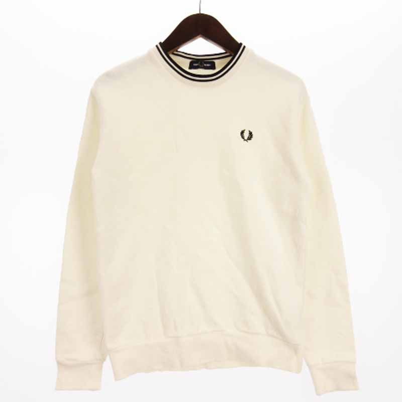 フレッドペリー FRED PERRY スウェット トレーナー 長袖 クルーネック ロゴ刺繍 プルオーバー 白 オフホワイト S