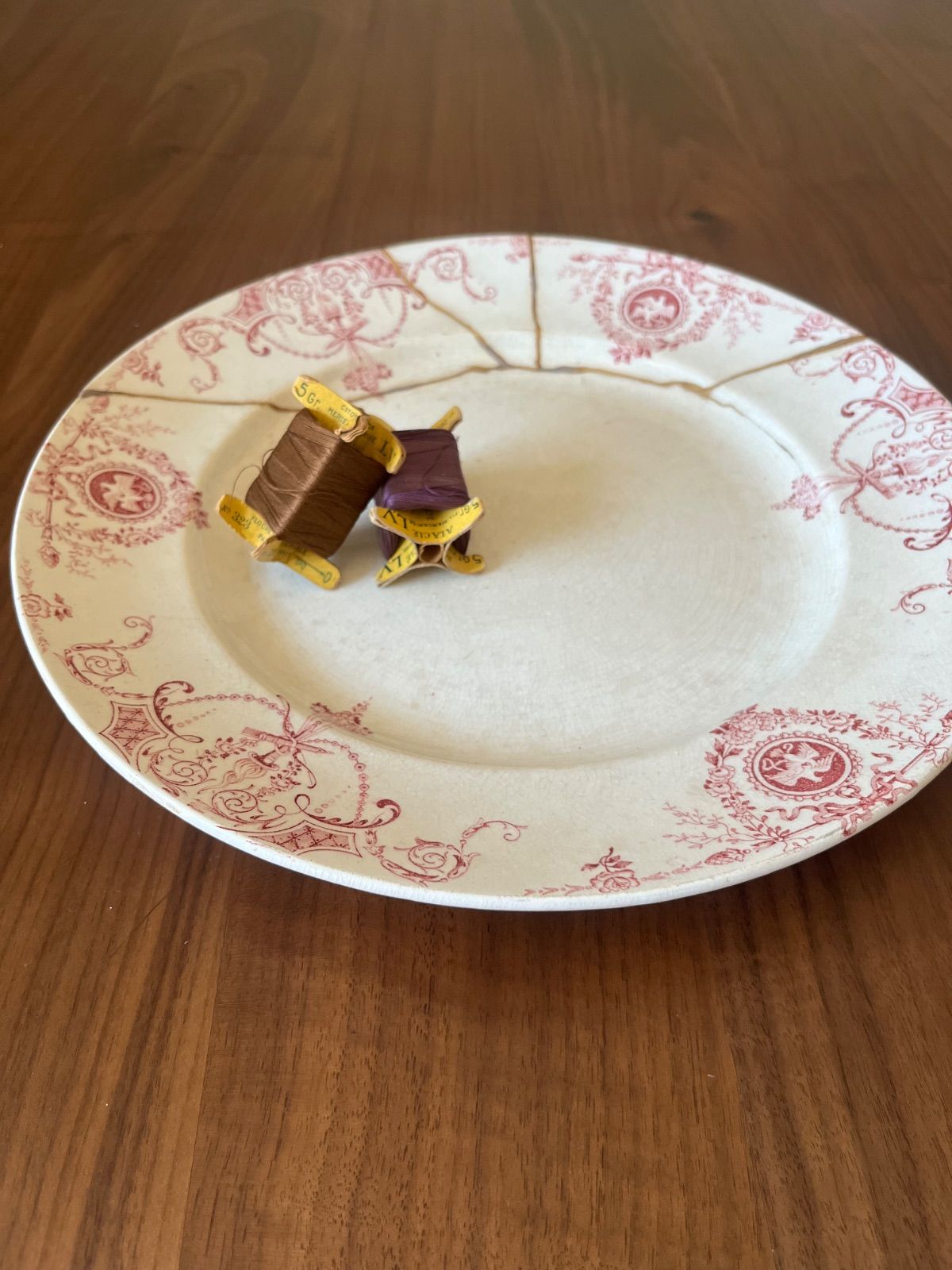 専用　金継ぎ用　ムーランデルー　バスク柄ケーキスタンド　フランスアンティーク食器 金継ぎ用 ムーランデルー バスク柄ケーキスタンド フランス