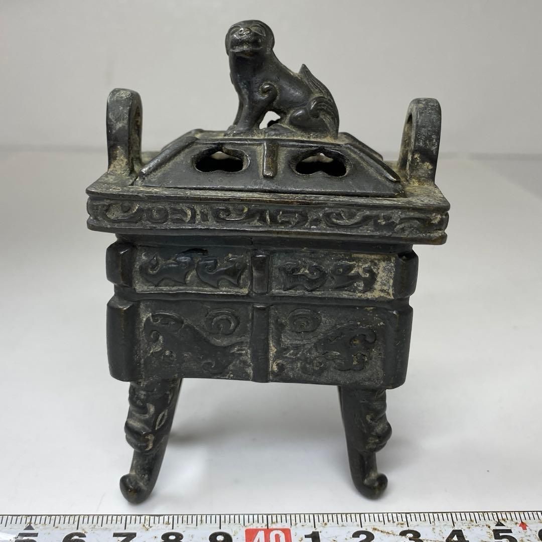 中国古玩 古銅 獅子香炉 415g トヒサ 東な6-0910 2F