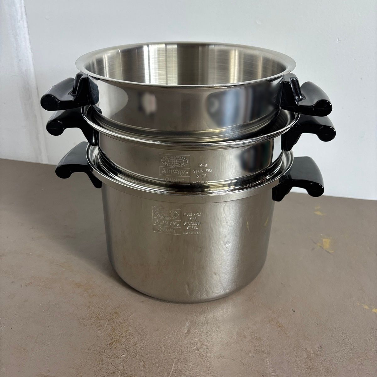 福岡 アムウェイ クィーン 4L シチューパンセット 3点セット クイーン クックウェア Amway Queen 両手鍋 無水鍋 重ね料理 開封品 KK1215-1