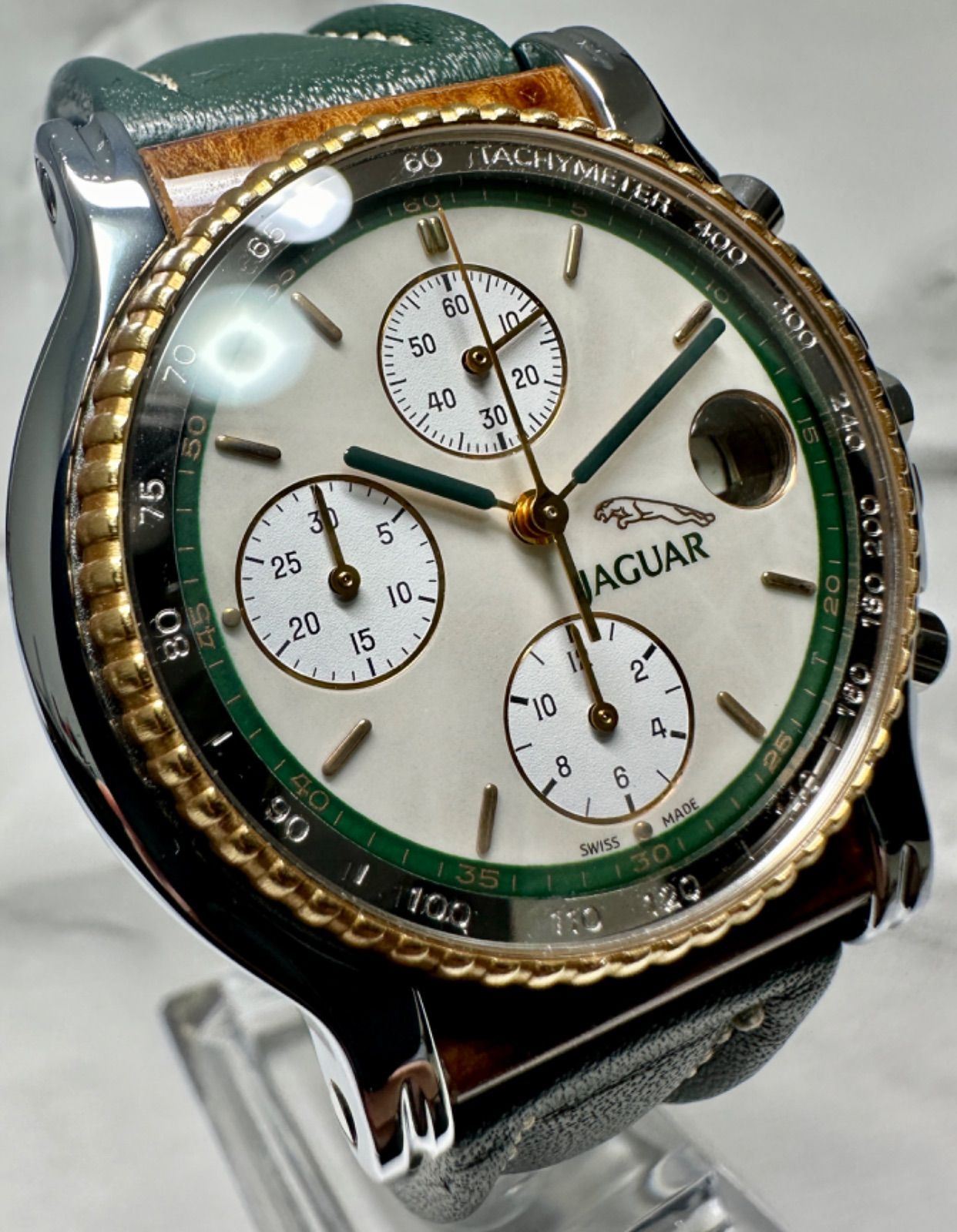 美品 希少 保証書付き JAGUAR ジャガー XK クロノグラフ 金製YGベゼル
