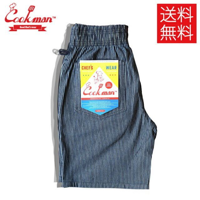 【送料無料】COOKMAN クックマン Chef Pants Short シェフパンツ ショート Hickory Navy ヒッコリー ネイビー 紺 イージーパンツ メンズ レディース 男女兼用 カジュアル