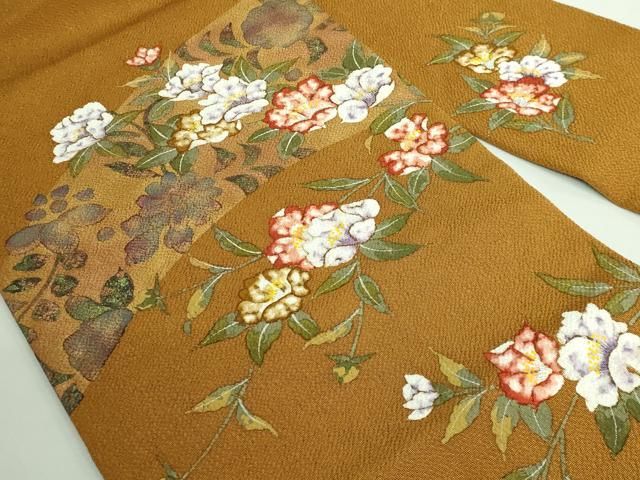 平和屋着物□極上 九寸名古屋帯 手描き 枝花文 鬼しぼ縮緬 逸品