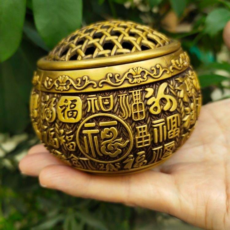 銅 細工 浮彫り百福網蓋薫香炉 茶道香炉 工芸品 美術品 置物 公式ショップ】 銅 細工 浮彫り百福網蓋薫香炉 茶道香炉 工芸品