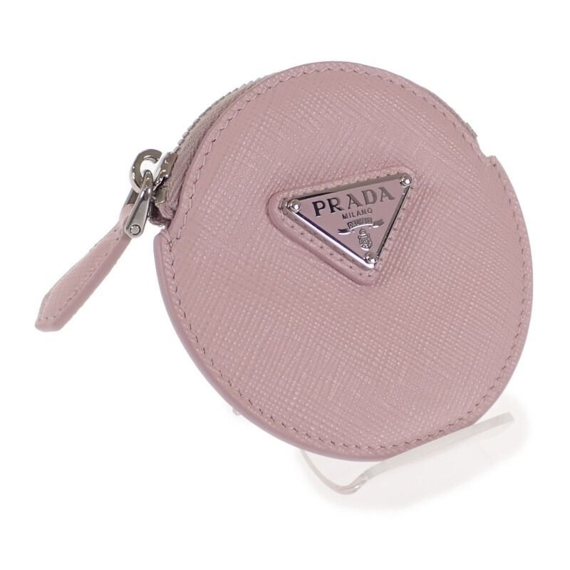 PRADA サフィアーノトライアングル コインケース サフィアーノ ピンク ファスナー シルバー金具 レディース