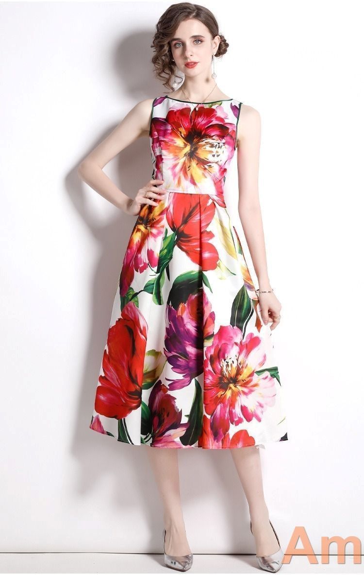 RED VALENTINO】 ノースリーブワンピース 膝丈 花柄 O1316