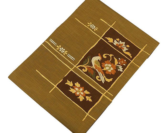 正絹 作家物 名古屋帯 唐花（未使用品） 名古屋帯 正絹 唐花 鳥 良品 リサイクル 中古 カジュアル 着物