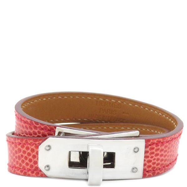 エルメス HERMES ブレスレット ケリードゥブルトゥール リザード メタル レッド シルバー金具 赤 T刻印