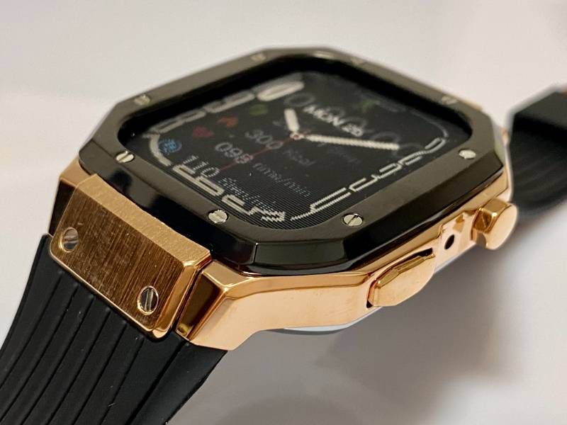 ローズゴールド ２トーン ４５mm ４４mm SE 1|2|3 series4|5|6|7|8 Apple Watch ラバーアップルウォッチバンド カバーメタリックケースキラキラ ベルト カスタム スタンダードバックル